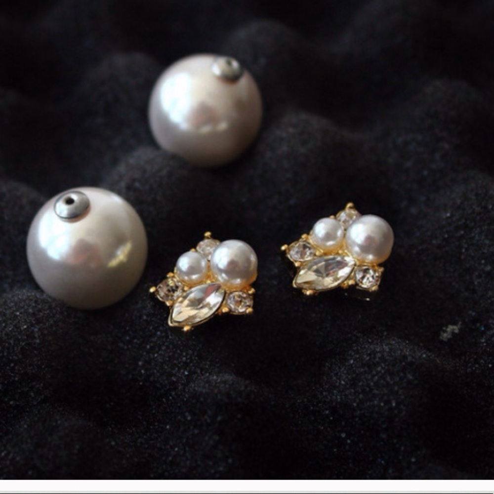 Beautiful faux pearl & rhinestone stud earrings - Picture 8 of 8